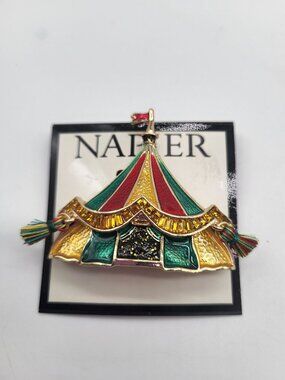Napier Gold Tone Circus Tent Pin Whimsy Playful Colorful Big Top